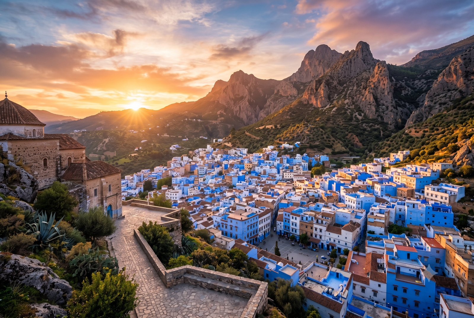 Hiking path trail loops through the Rif Mountains surrounding Chefchaouen Morocco