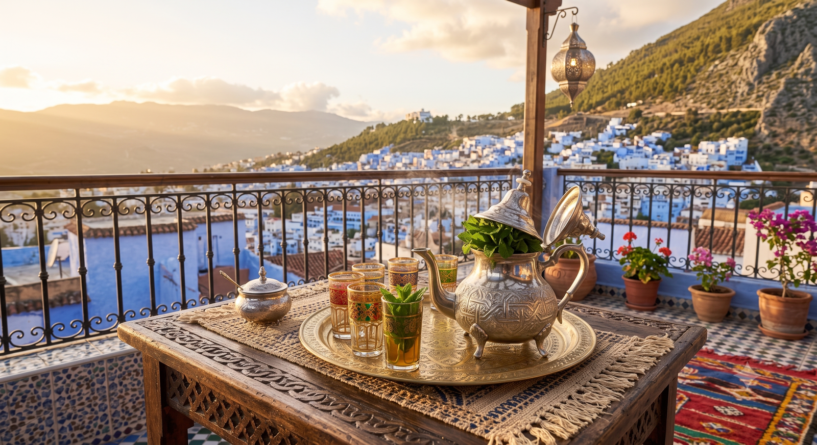 Savory crisp chicken pastilla dusted with cinnamon sugar at Cafe Clock Chefchaouen