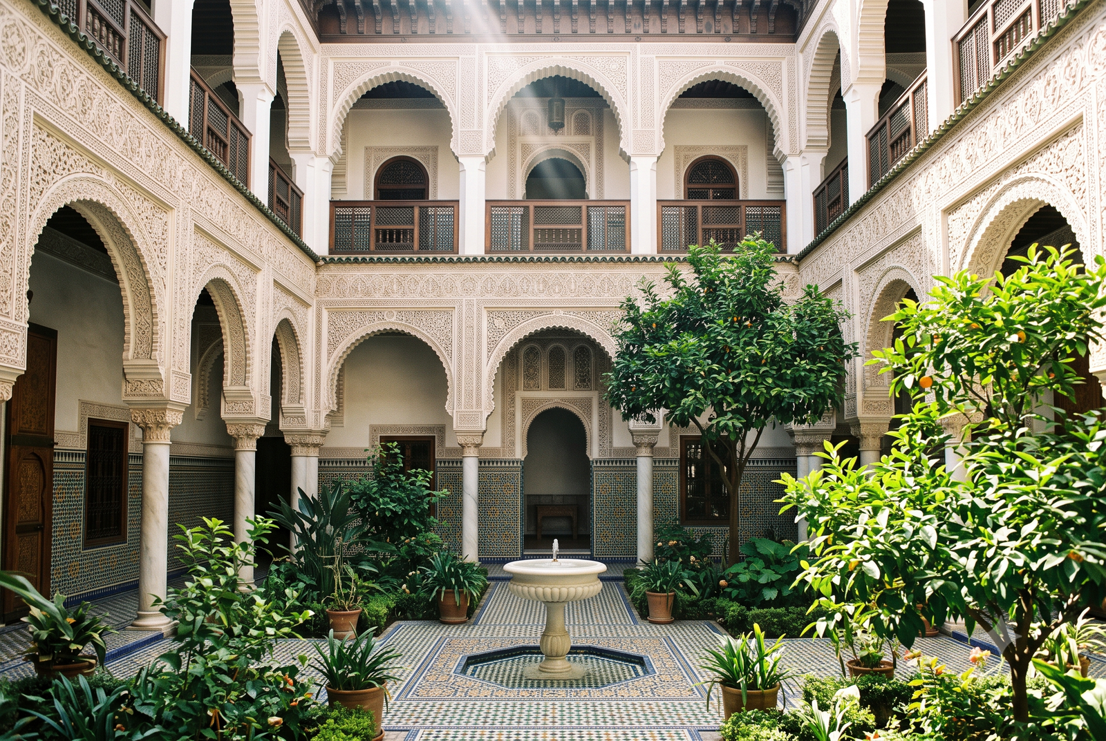 The royal courtyard architecture showcased f our Tangier travel guide