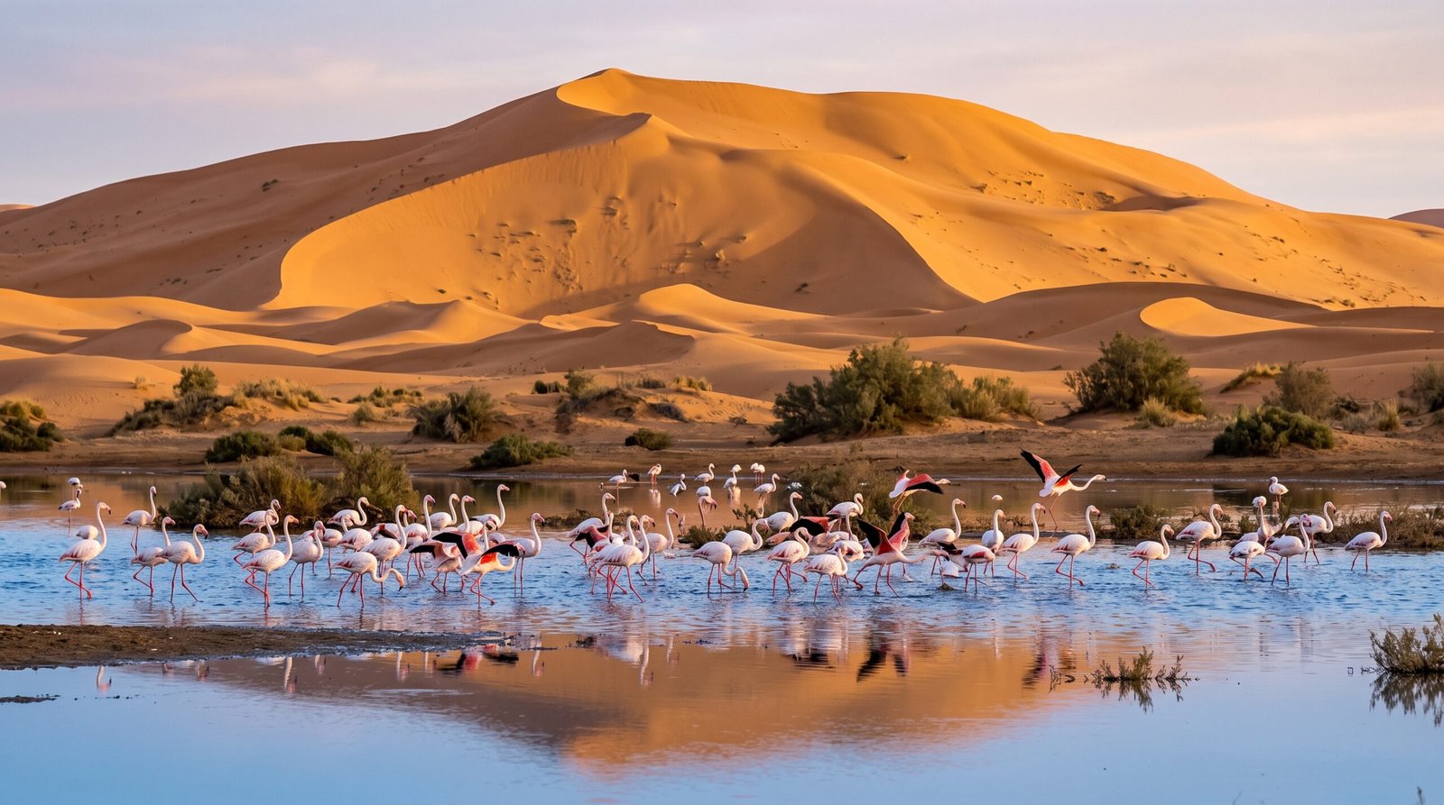 Dayet Srij Lake and flamingos near Merzouga