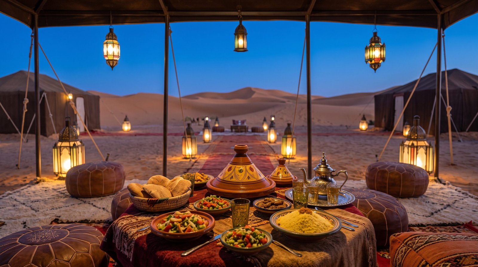 Traditional Moroccan dinner at a Merzouga desert camp