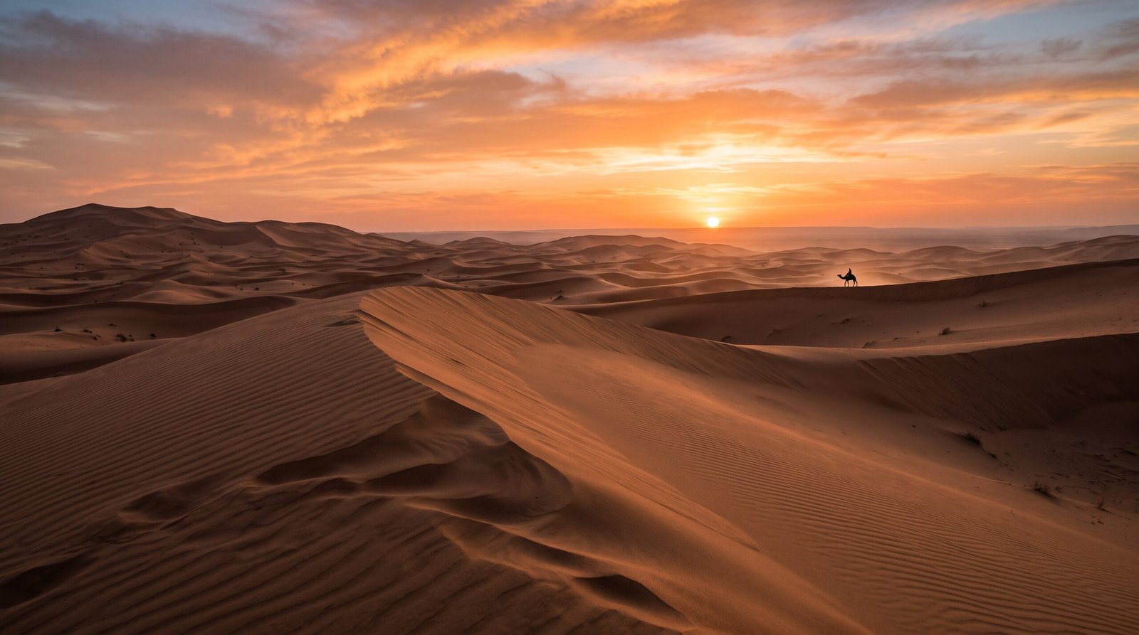 Sahara sunset over Erg Chebbi dunes in Merzouga