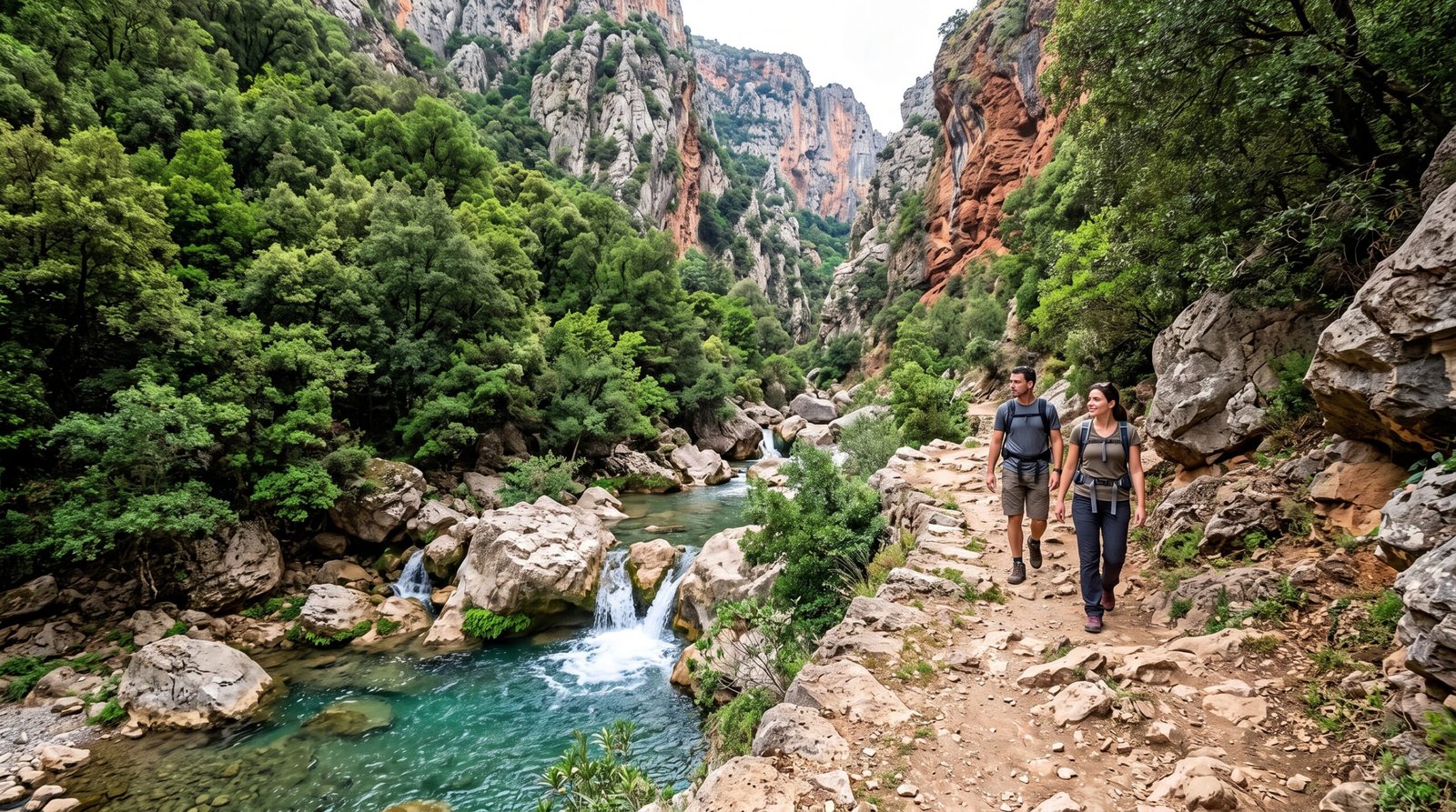 Scenic hiking trail path through the Rif Mountains in Akchour
