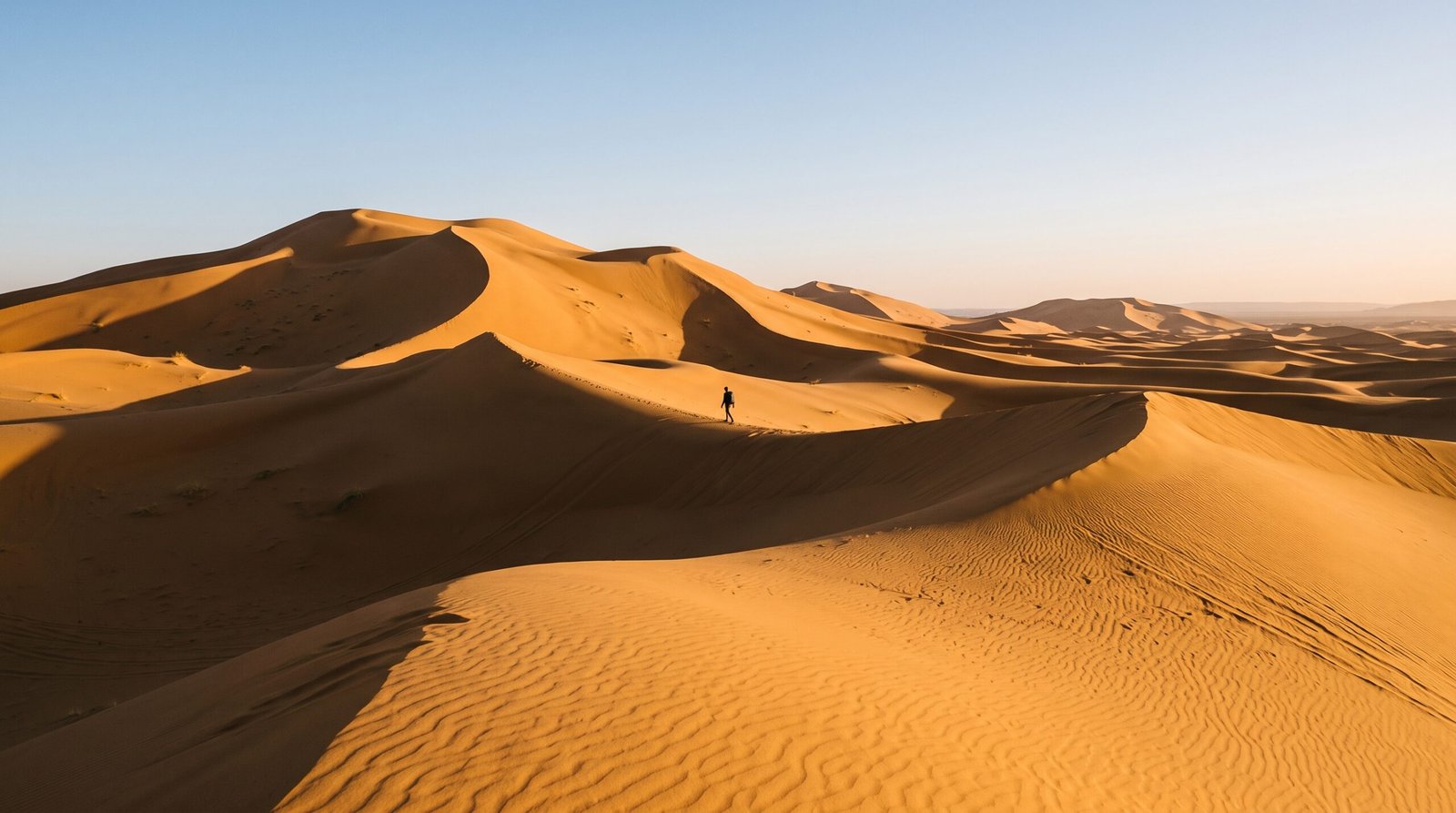 Golden Erg Chebbi dunes in the Sahara Desert near Merzouga Morocco