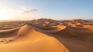 Blogs-fr 57 Golden sand dunes under a sunset.