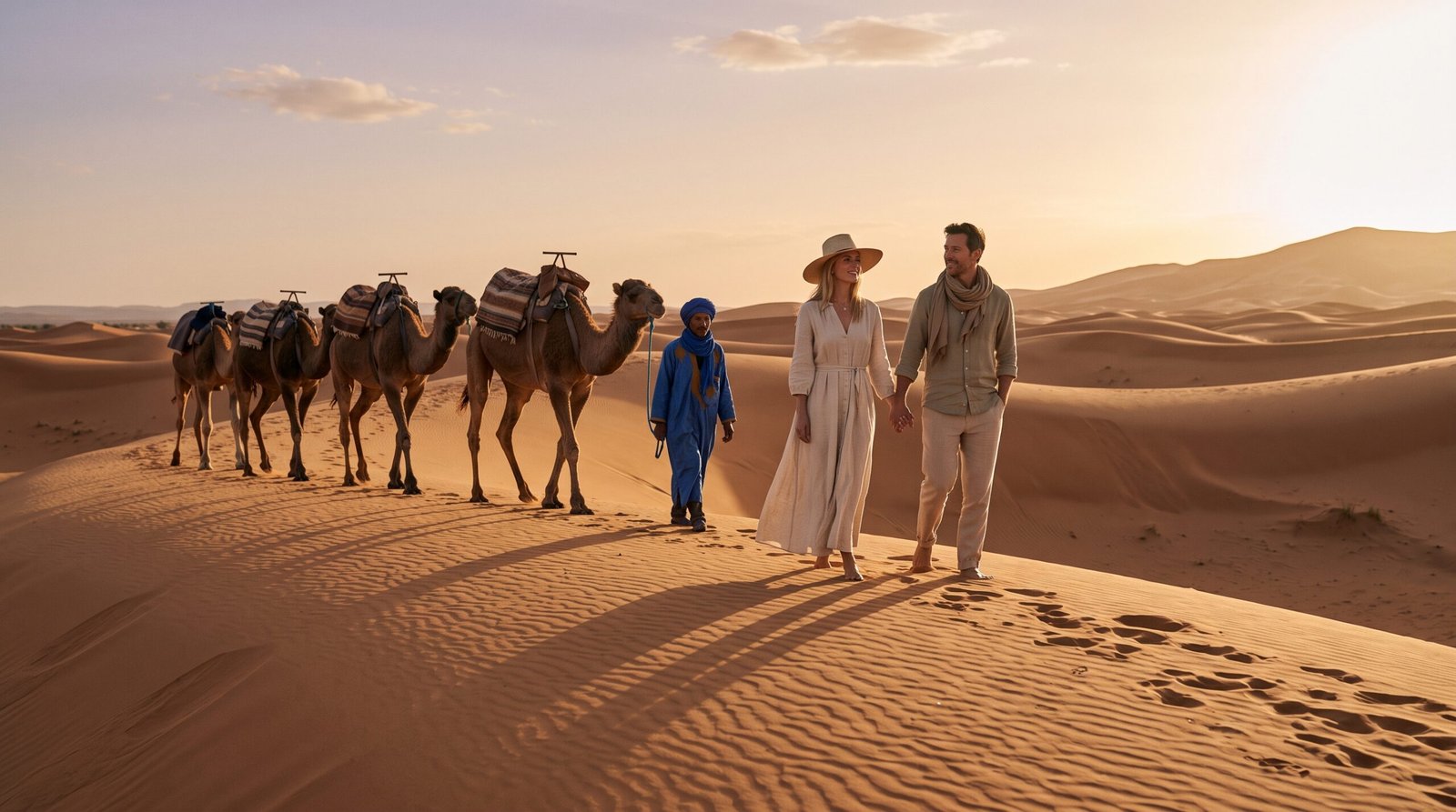 Météo automnale à Merzouga en octobre et novembre avec ses dunes dorées