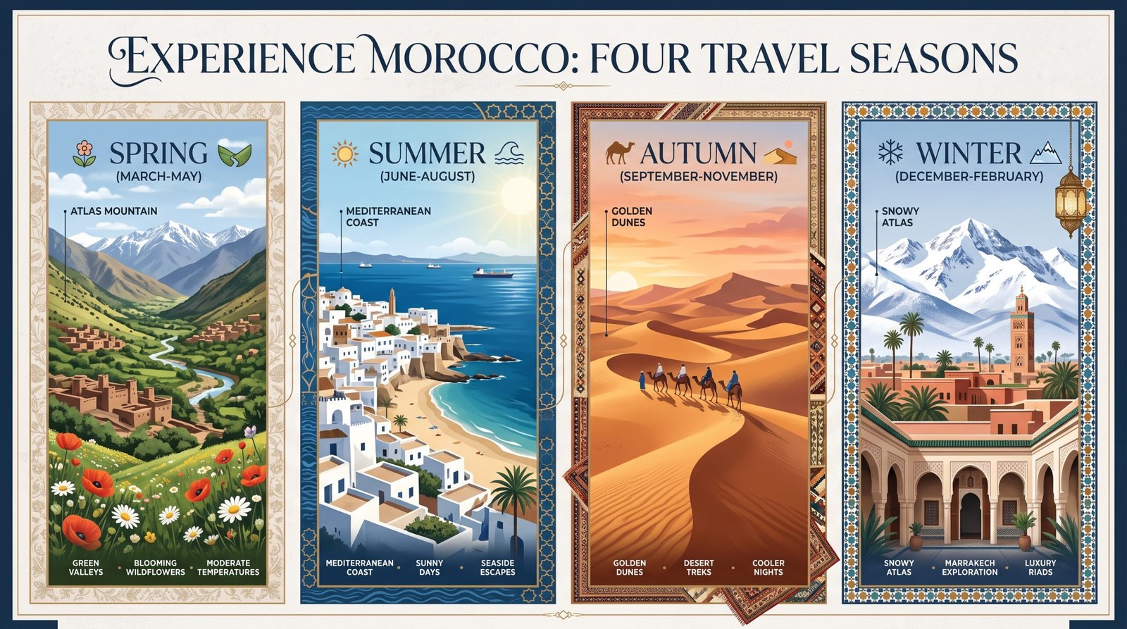 Saisons de voyage au Maroc du printemps à l'hiver
