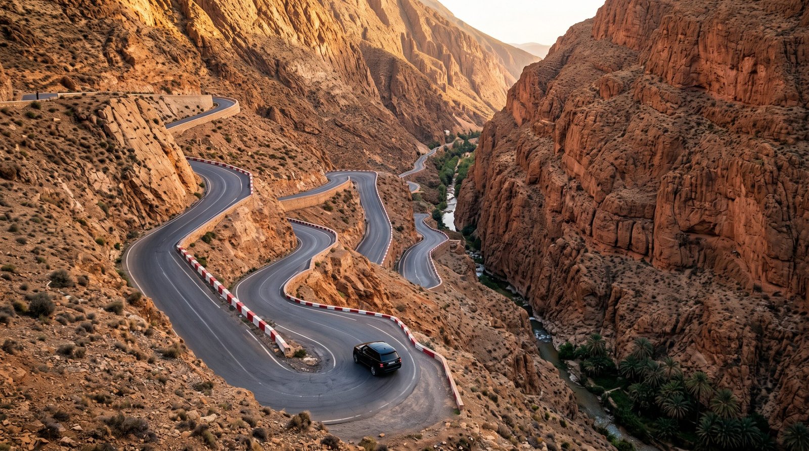 Scenic limestone canyon road of Todra Gorges and Dades Valley in southern Morocco