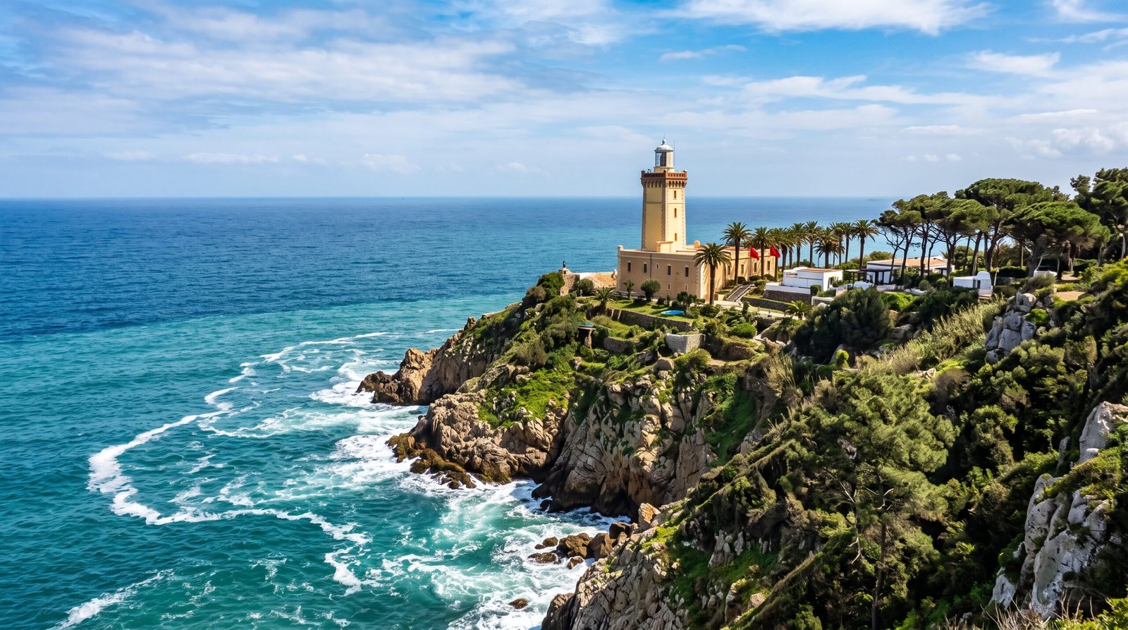 Elementor #3320 2 Cap Spartel lighthouse standing on the cliffs where the Atlantic Ocean meets the Mediterranean in Tangier